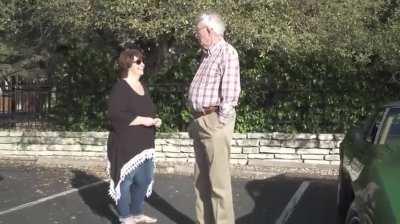 Dad sees a car in a restaurant parking lot that looks like his old one, which he had to sell to support the family. He gets emotional, sharing stories, and then the daughter surprises him by handing him the keys.