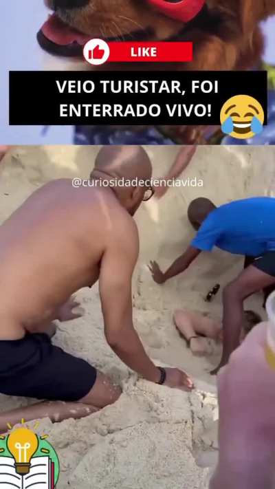 American digs a hole at Copacabana Beach and gets stuck