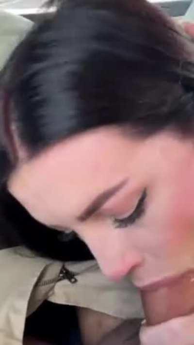 Getting every drop of cum to wash down her lunch