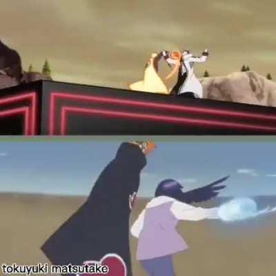 Tha choreography between Hinata and Pain fight is similar with Naruto and Isshiki fight
