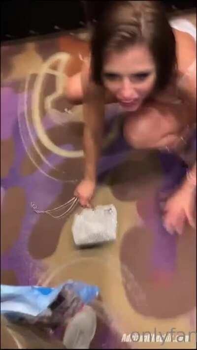 Makes His GF Crawl In The Hotel Lobby And Suck His Dick