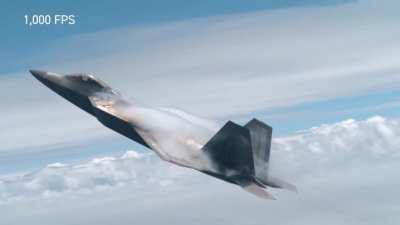 F-22 and F-16 during a series of high-speed aerial maneuvers captured in Super Slow Motion