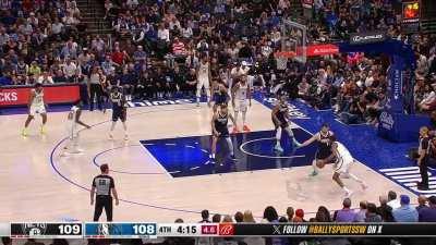 [Highlight] Luka perfectly slides his feet agaisnt Mikal Bridges during a crucial defensive possesion.