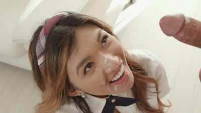 Busting a hot load on a naughty schoolgirl