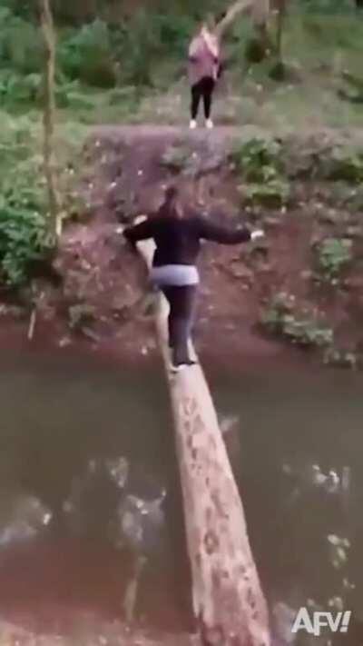 Crossing the log bridge
