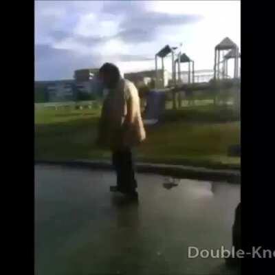 Russian homeless man defends himself from a younger bully. A classic!