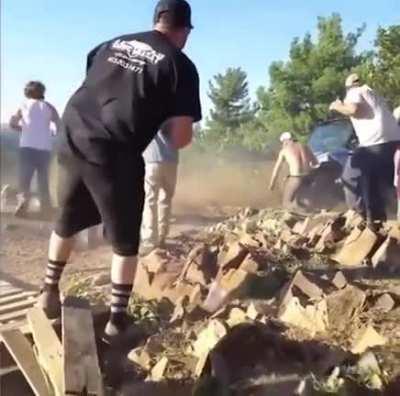 idiot launches atv at his friends