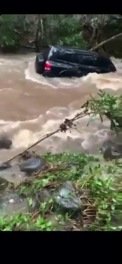 Crossing a fast flowing river but not making it.