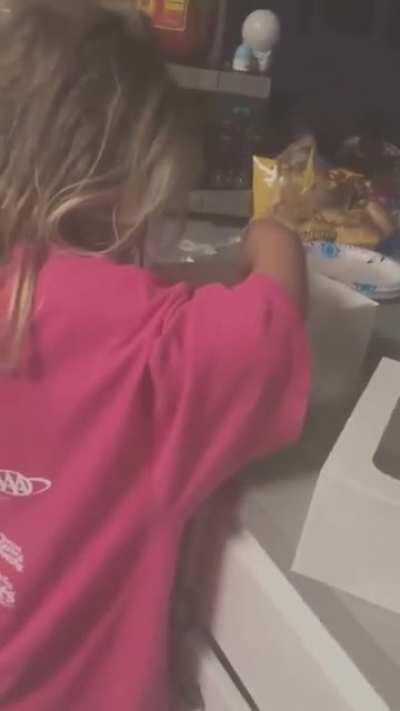 This little girl secret eating