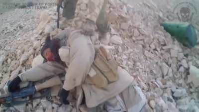 Russian PMC finishes off two ISIS fighters and then is wounded by a grenade, Palmyra, 2017 [Music from source]