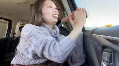 Japanese babe loves playing with brown cock dildo in public