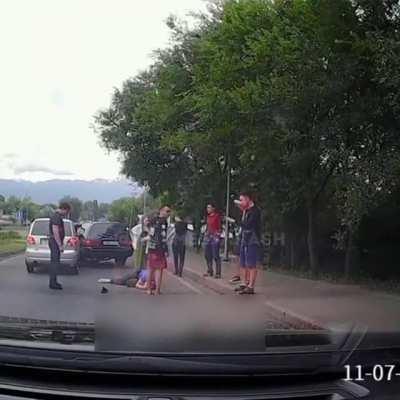 A few minutes after a minor car accident in Kazakhstan.