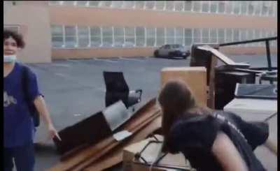 WCGW trying to break junk in the parking lot