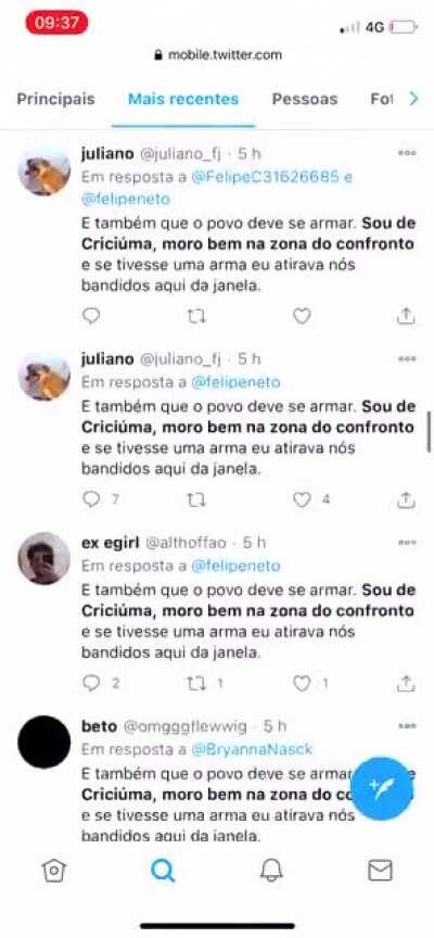 Impressionado com o número de robôs que são de Criciúma e moram bem na zona do confronto!