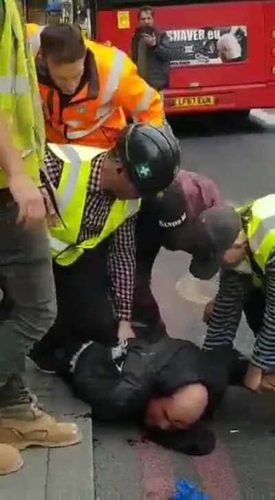 A Jewish man was stabbed in London in broad daylight today in an apparent hate crime. Two construction workers held the stabber down until police arrived