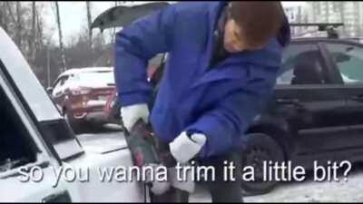 In America, they leave polite note on car. In Russia, we are not afraid of power tool.