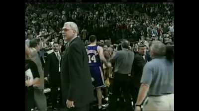 [Highlight] After Shaq fouled out, with the division title on the line vs Portland. Kobe Bryant hits the most ridiculous equalizer ever to send the game to OT, and then hits the Game Winner in OT.