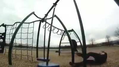 manchild destroys testicles on playground equipment