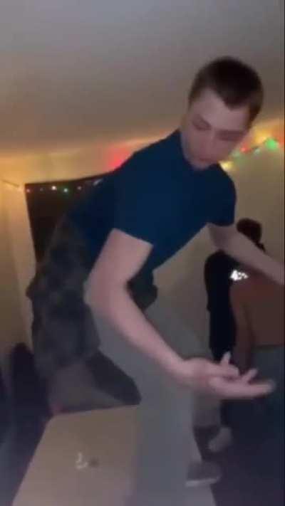 Doing a backflip from a table drunk