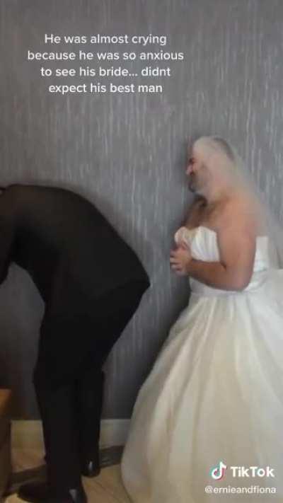 Seeing his wife for the first time...