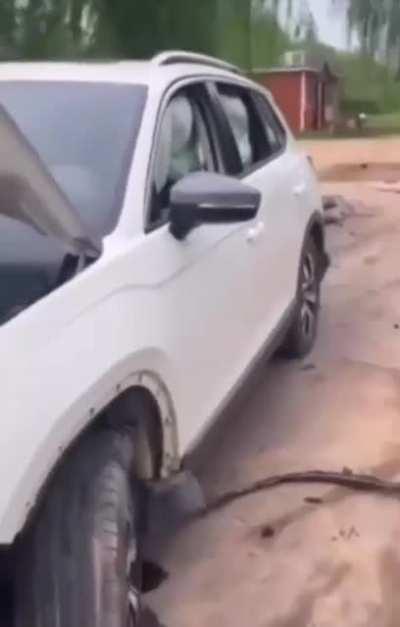 someone was going very fast and hit a pothole..