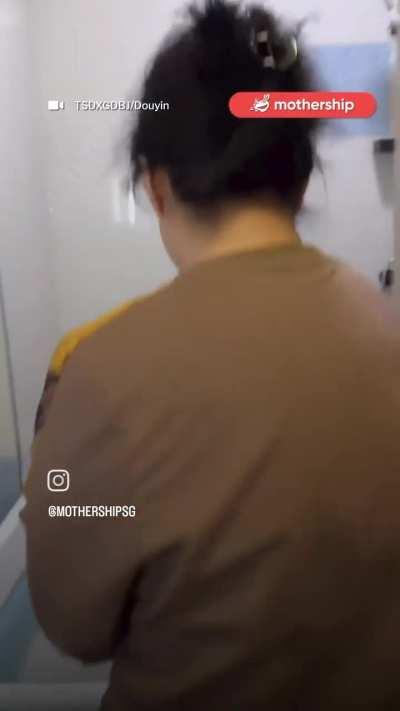 Doggo patiently waits in shower after mom forgets about him.