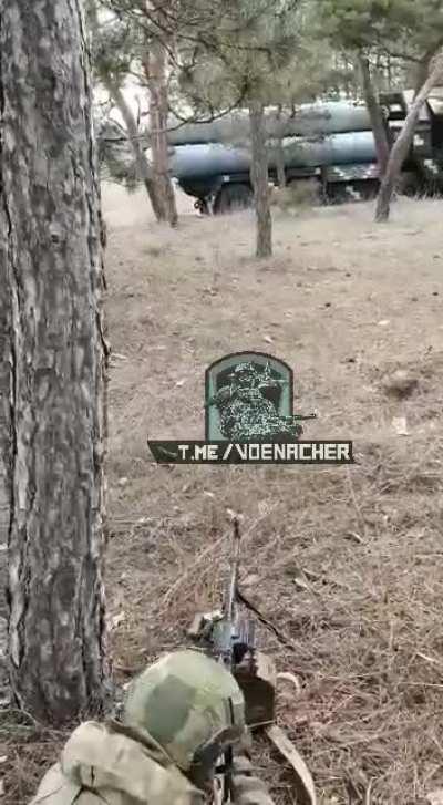 Footage of Russian soldier destroying Ukrainian S300 system