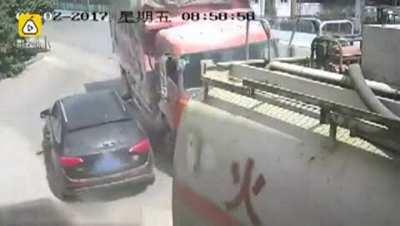 Driver pays for cutting off truck filled with gravel