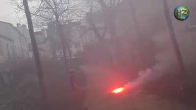 French police charging firefighters