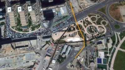 You want crappy design? How about a train crossing a 7-lane highway!?