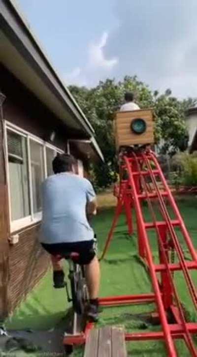Dad builds a roller coaster in the backyard for his son..