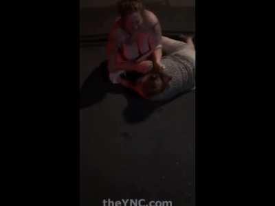 2 girls fight in the street and show bobs