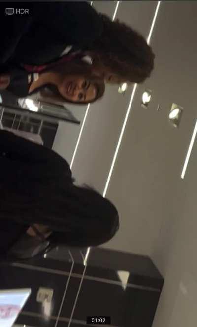 (One of my best ones)Asian lady tells her co worker to look and her jaws drop to the for surprised for bulge 