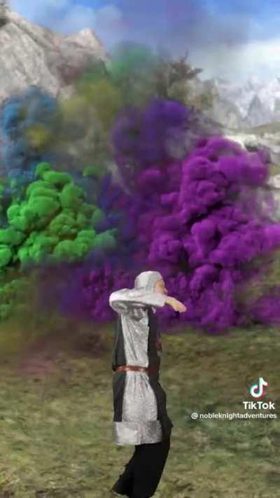 He put on his robe and wizard hat