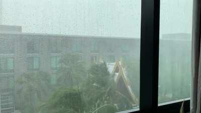 Downpour outside airport hotel, Bangkok