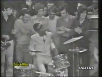 Stevie Wonder at 20-years-old and rocking out on the drums in 1970