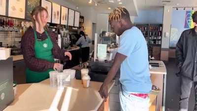 This is just fucking weird. Youtuber pretends to jerk off in front of a Starbucks barista for views