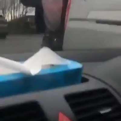 Terrifying moment when a machete-wielding Muslim migrant lashes out at an innocent family as they sit inside their car with a child inside at Dudley school, UK