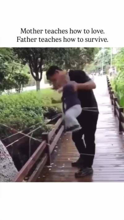 Father teaches kids how to survive. His joy when he crossed alone was unmatched