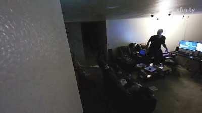 Me making food and sitting down to eat moments before car crashes into my dining room.