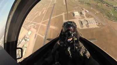 F-35 pedal turn. Only other western fighter that can do this is F-22.