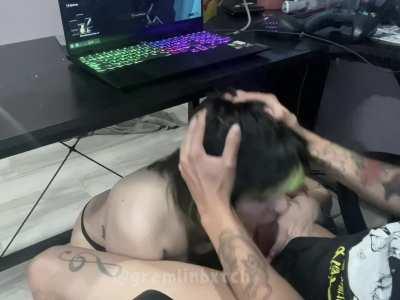 I always wait under his desk until he needs his cock sucked