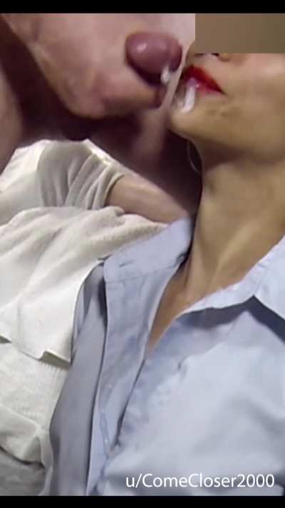 Celebrating the end of the work week with a messy cumshot on my red lips and business outfit. Cause why not?