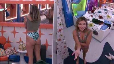 Alyssa BB24 - part 2, in Indy's green bikini, talking to the cam today