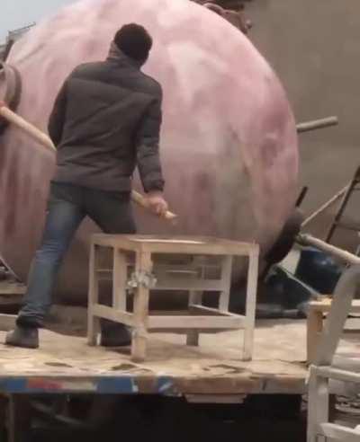 Massive Rose Quartz being ground into a perfect sphere by this master artisan