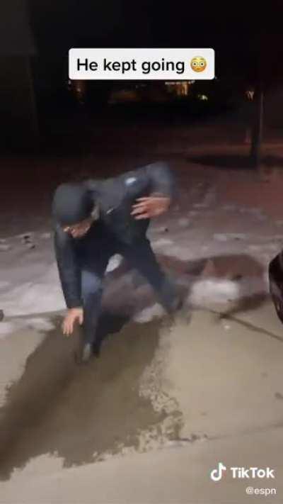 This guy watching his friend run 10 miles on ice