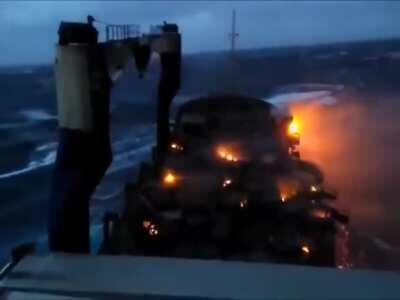 Cars burning on a ship in the Atlantic off the coast of North Carolina. 2017