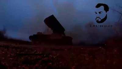 Drone and camera footage showing Russian Army ToS-1A 220mm Thermobaric MLRS in action near Soledar, Ukraine on the 20th of January 2023.