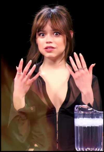 Jenna Ortega - Hot Ones - Slips 2 of 3 Revised - Cropped, Looped, Sharpened, Brightened, AI'd and RIFE'd