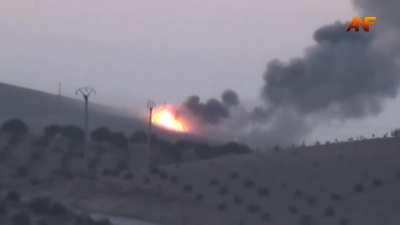 SDF MILAN ATGM strike on a Turkish Army tank causes a catastrophic explosion in Jarabulus, Aleppo Governorate, Syria - 08/27/2016